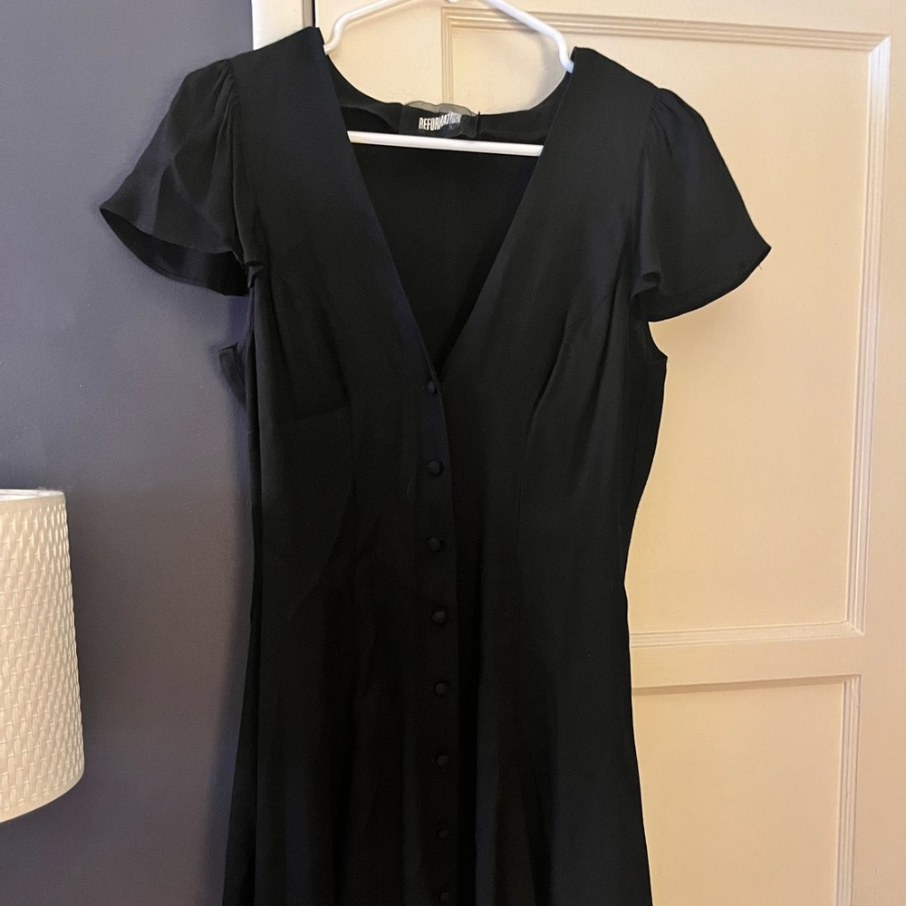 Reformation Black Cap Sleeve Mini Dress